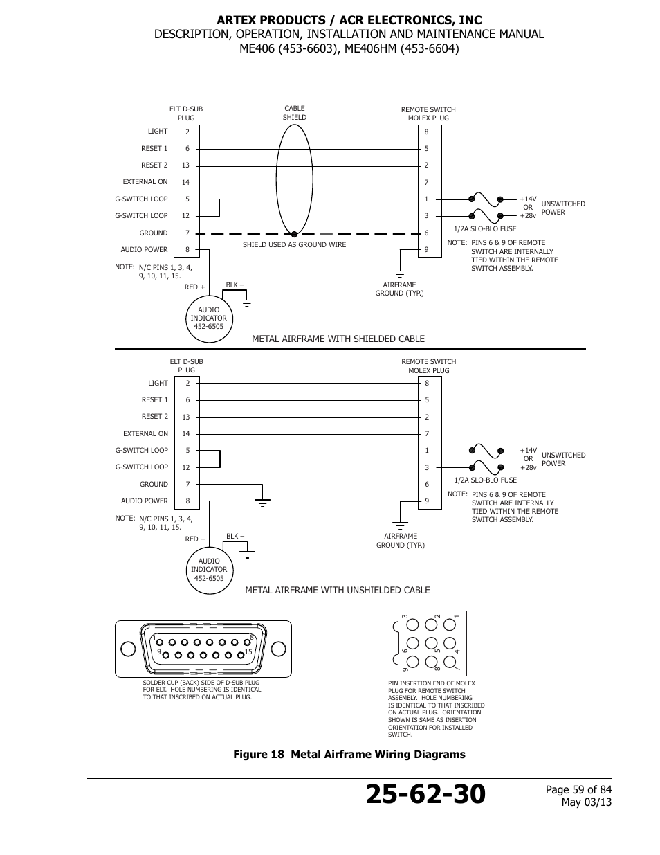 Figure 18 metal airframe wiring diagrams | ACR&Artex ME406 ACE ELT User Manual | Page 59 / 84