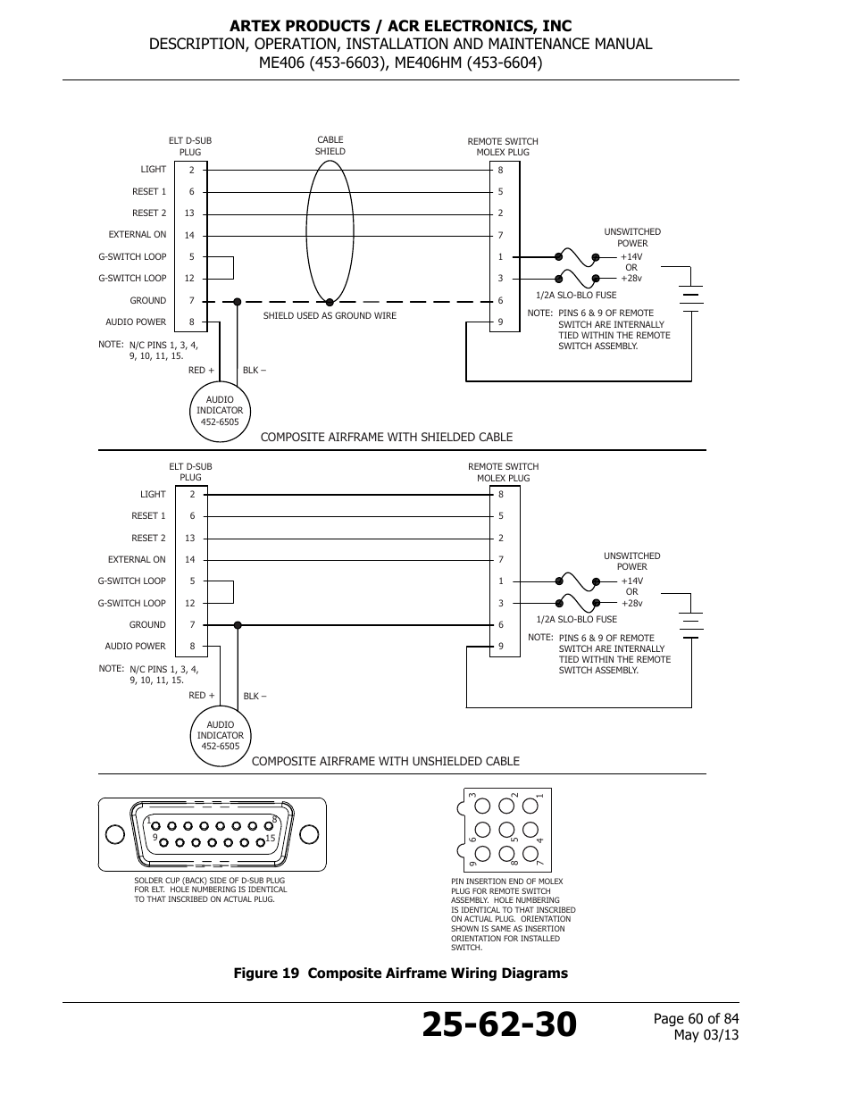 Figure 19 composite airframe wiring diagrams, And figure 19 composite airframe | ACR&Artex ME406 ACE ELT User Manual | Page 60 / 84