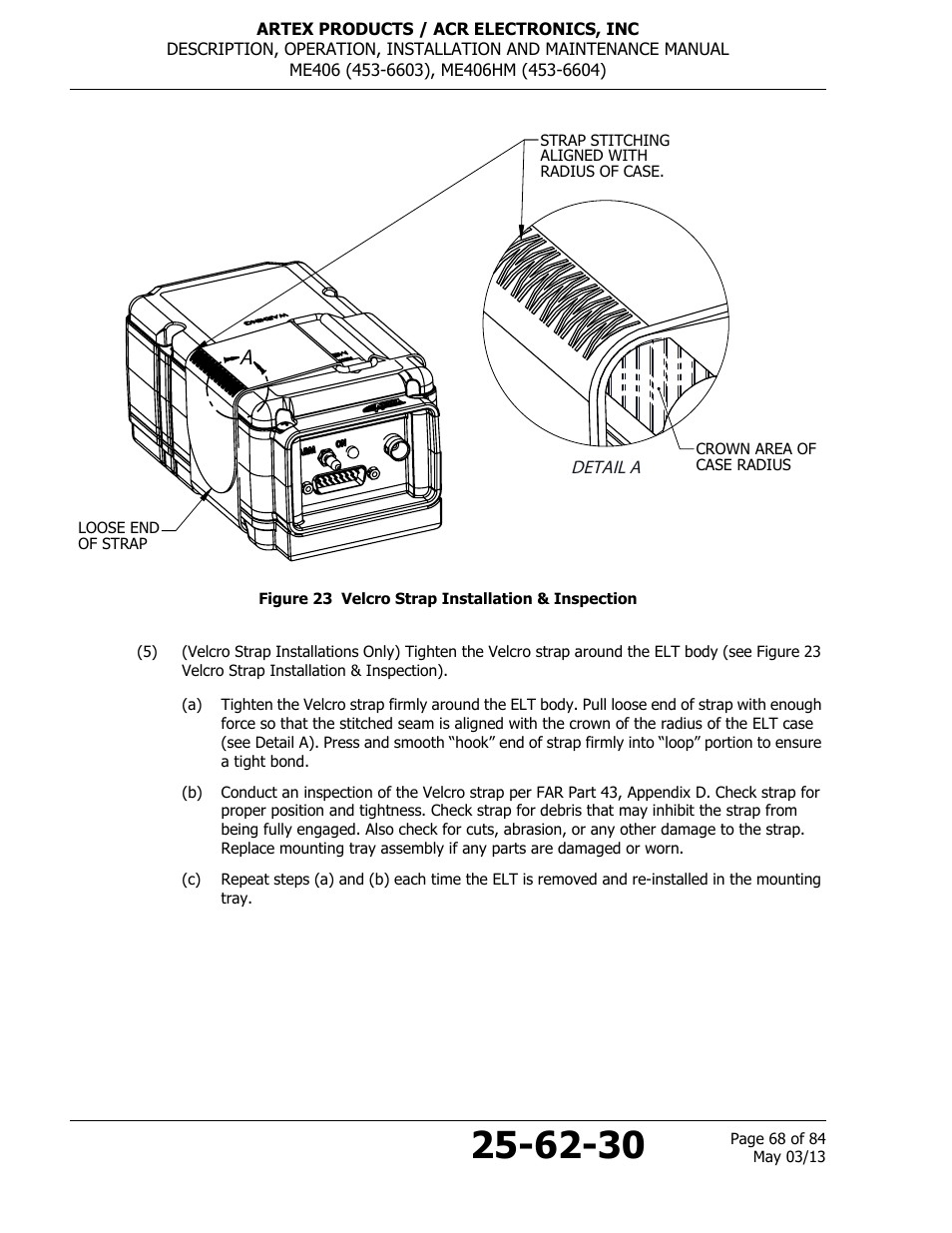 Figure 23 velcro strap installation & inspection | ACR&Artex ME406 ACE ELT User Manual | Page 68 / 84