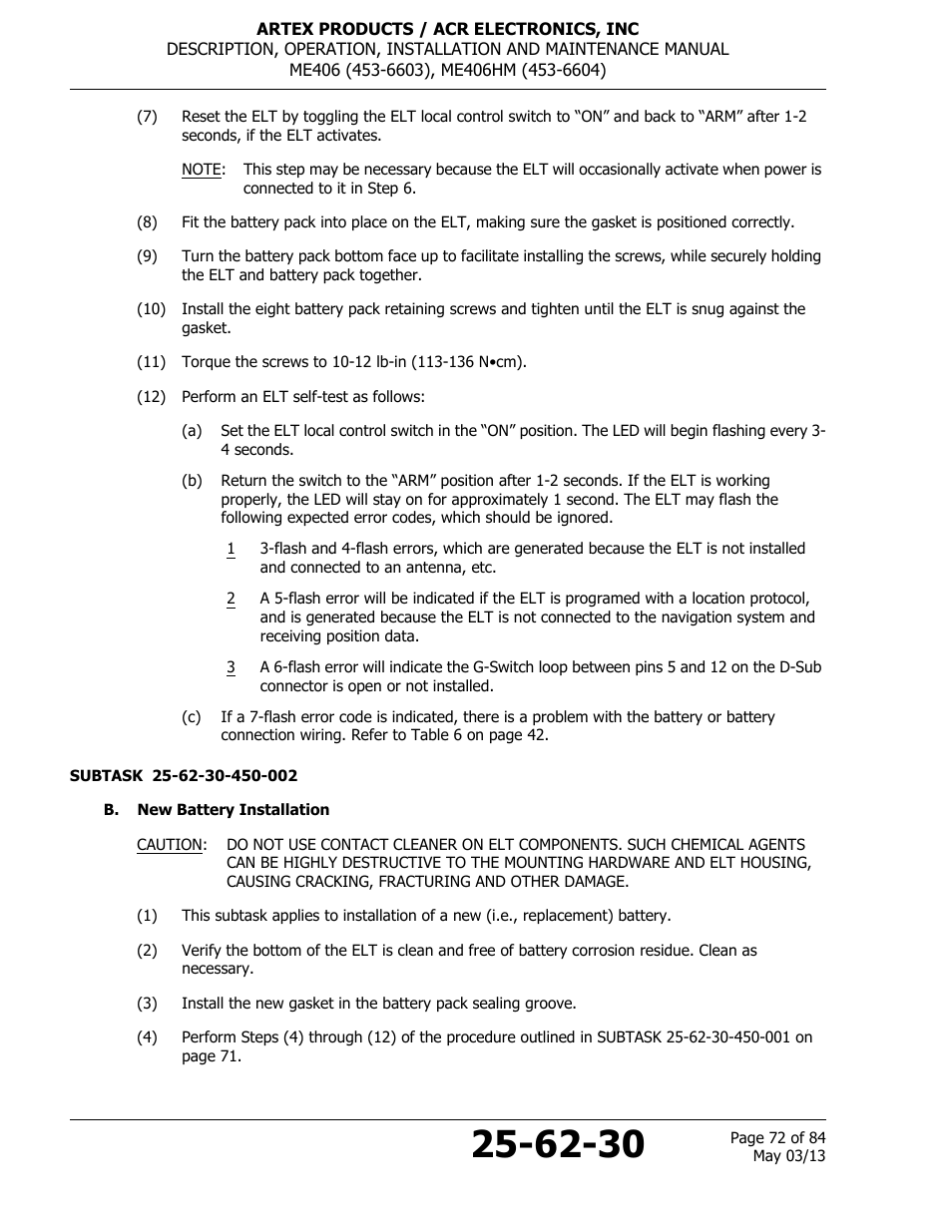 B. new battery installation | ACR&Artex ME406 ACE ELT User Manual | Page 72 / 84