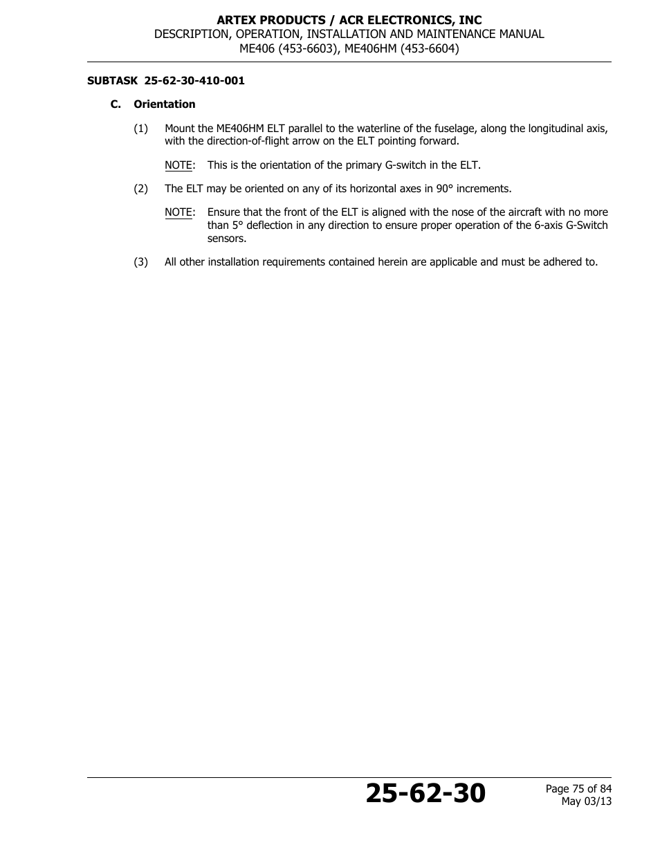 C. orientation | ACR&Artex ME406 ACE ELT User Manual | Page 75 / 84