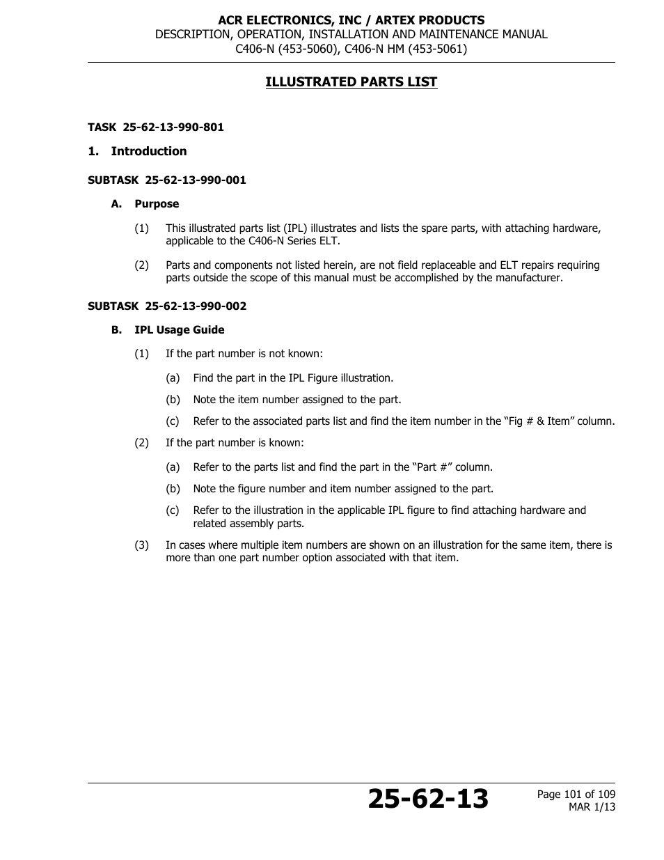 Illustrated parts list, Introduction, A. purpose | B. ipl usage guide | ACR&Artex C406-N User Manual | Page 101 / 109