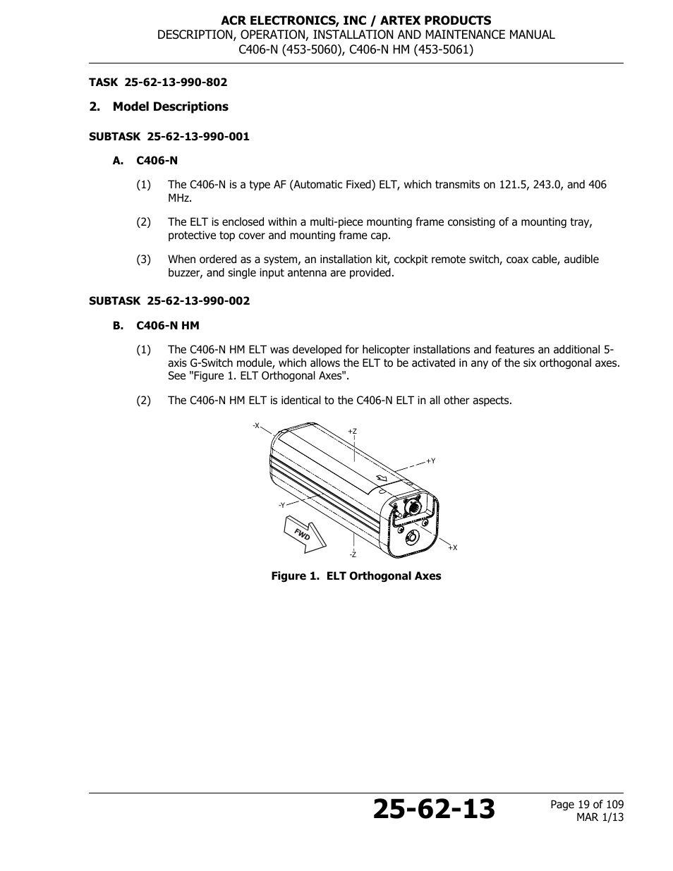 Model descriptions, A. c406-n, B. c406-n hm | Figure 1. elt orthogonal axes | ACR&Artex C406-N User Manual | Page 19 / 109