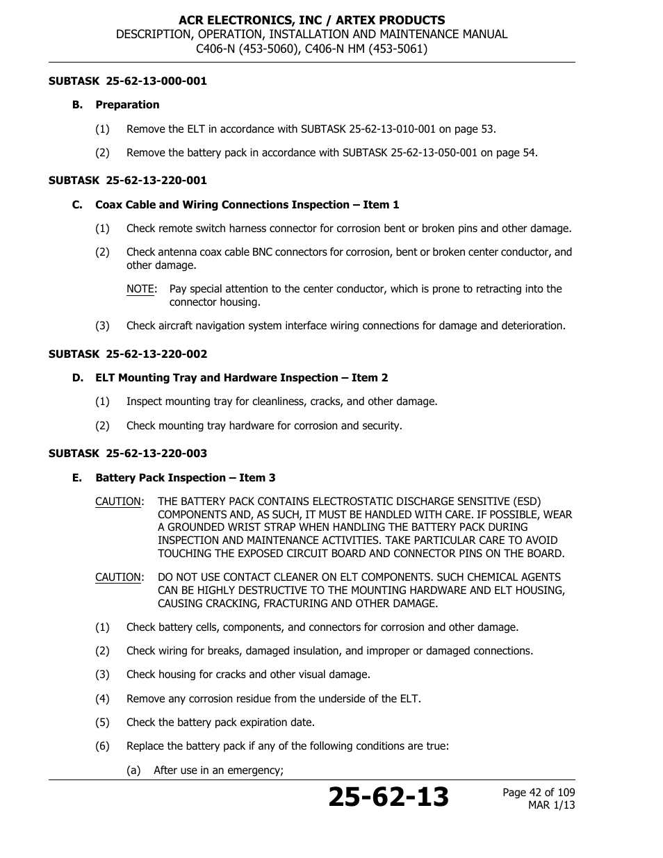 B. preparation, E. battery pack inspection – item 3 | ACR&Artex C406-N User Manual | Page 42 / 109