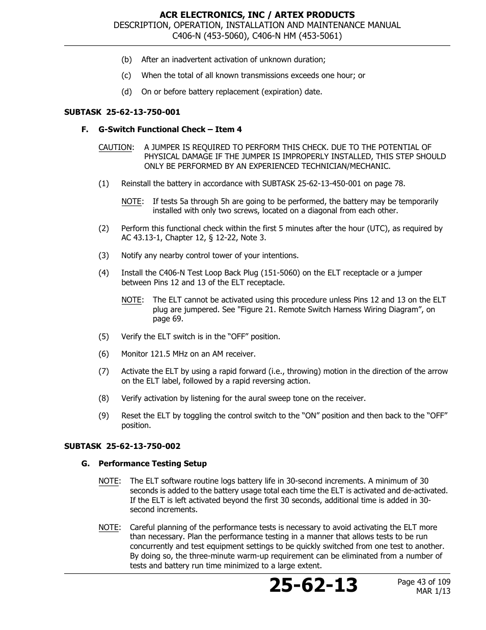 F. g-switch functional check – item 4, G. performance testing setup | ACR&Artex C406-N User Manual | Page 43 / 109