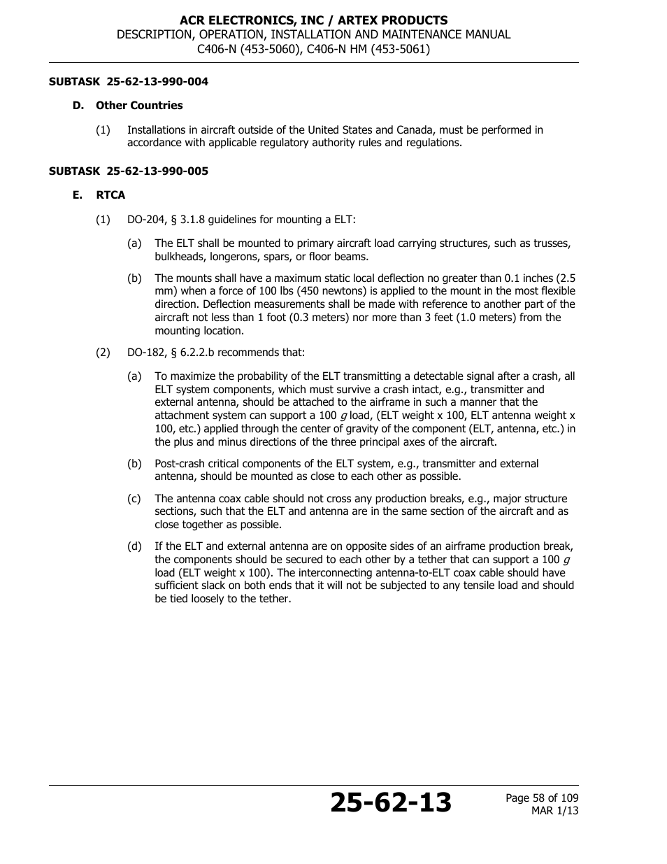 D. other countries, E. rtca | ACR&Artex C406-N User Manual | Page 58 / 109