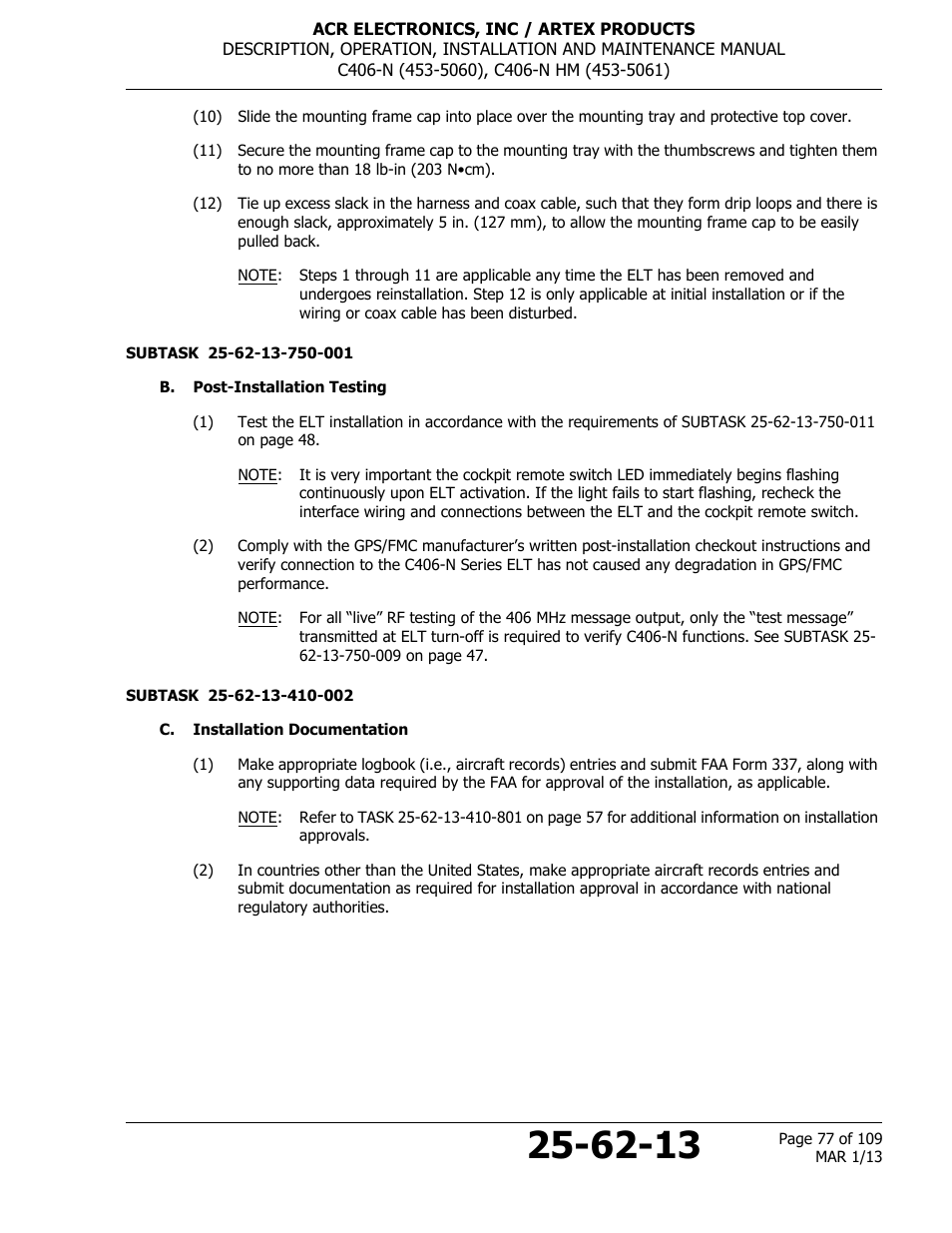 B. post-installation testing, C. installation documentation | ACR&Artex C406-N User Manual | Page 77 / 109