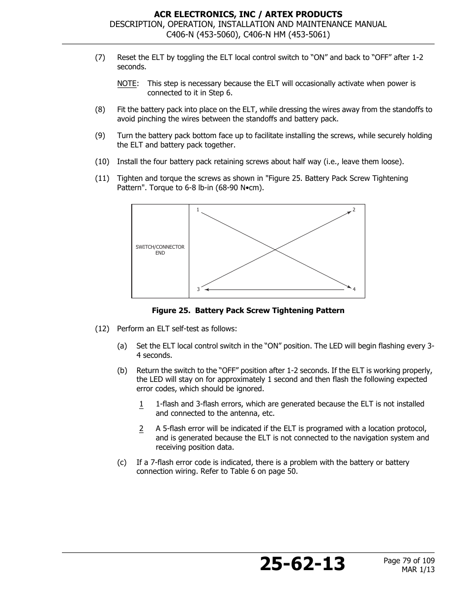 Figure 25. battery pack screw tightening pattern | ACR&Artex C406-N User Manual | Page 79 / 109