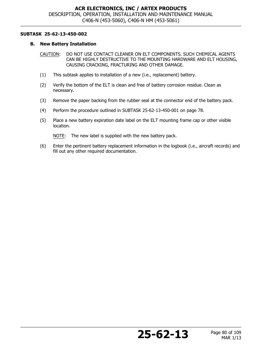 B. new battery installation | ACR&Artex C406-N User Manual | Page 80 / 109