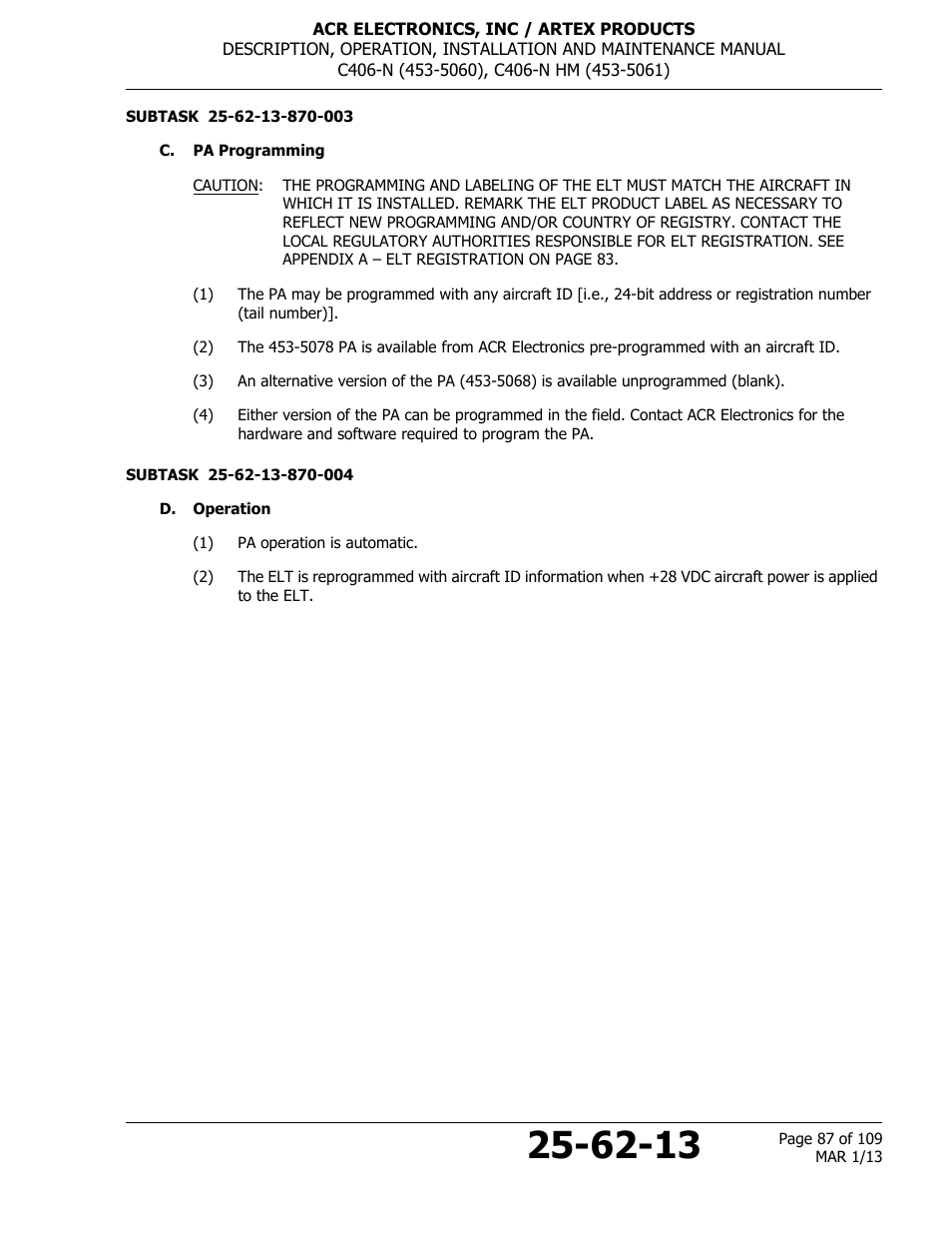 C. pa programming, D. operation | ACR&Artex C406-N User Manual | Page 87 / 109