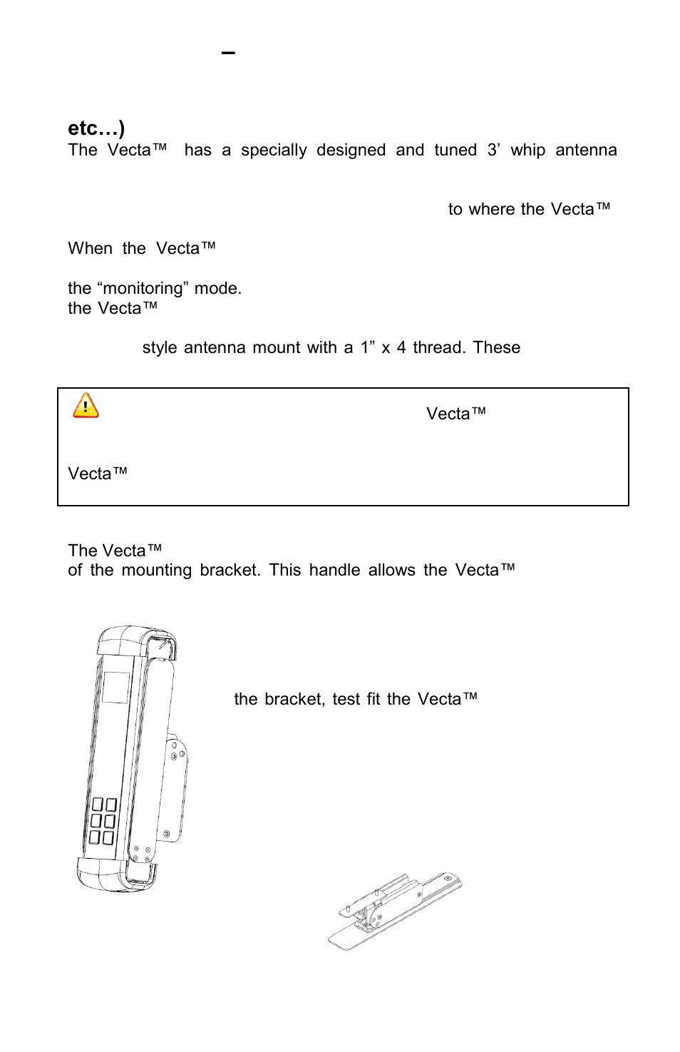 Appendix c – optional bracket installation, Folding handle / mounting bracket | ACR&Artex Vecta3 User Manual | Page 27 / 32