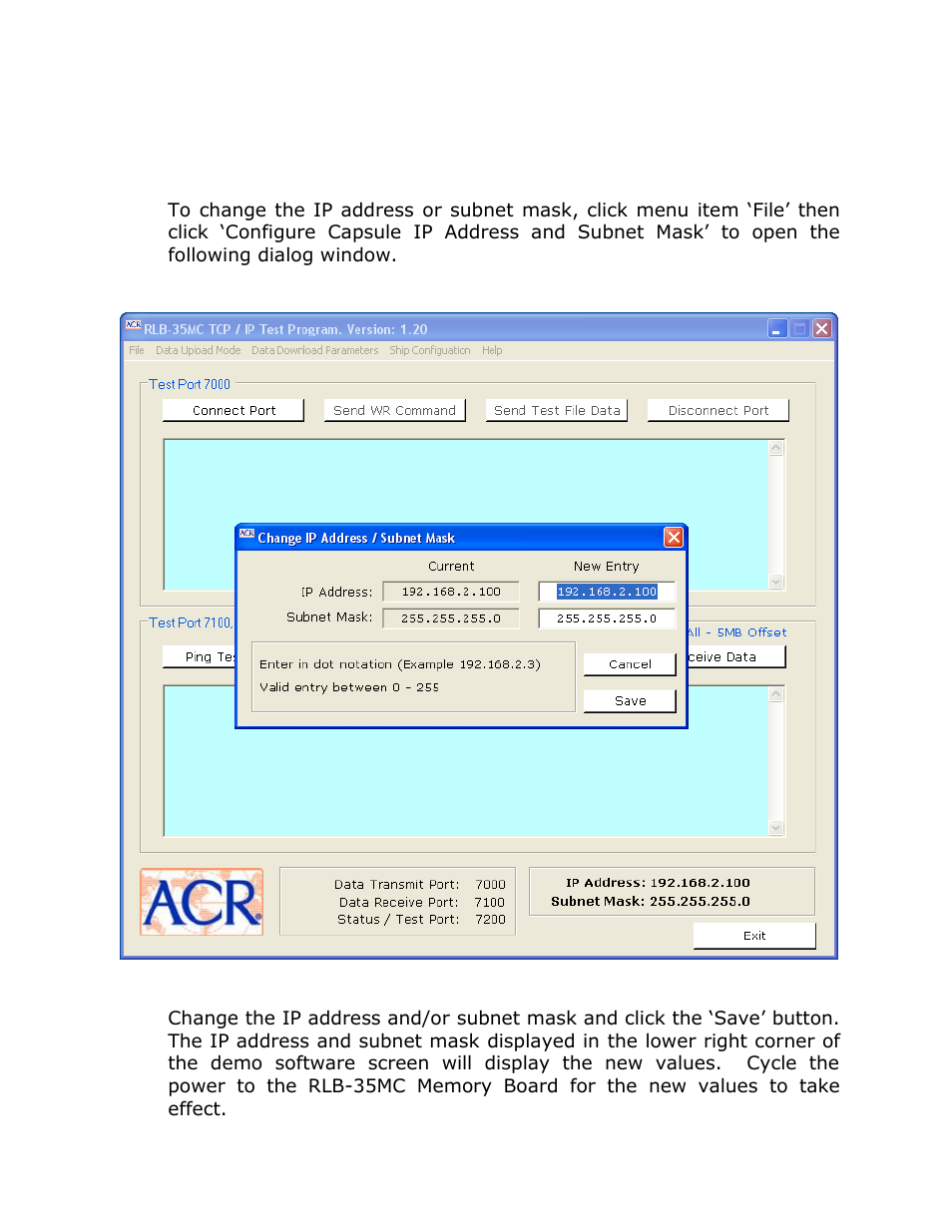 Ip address and subnet mask | ACR&Artex Float-Free 406 Memory Capsule User Manual | Page 14 / 35