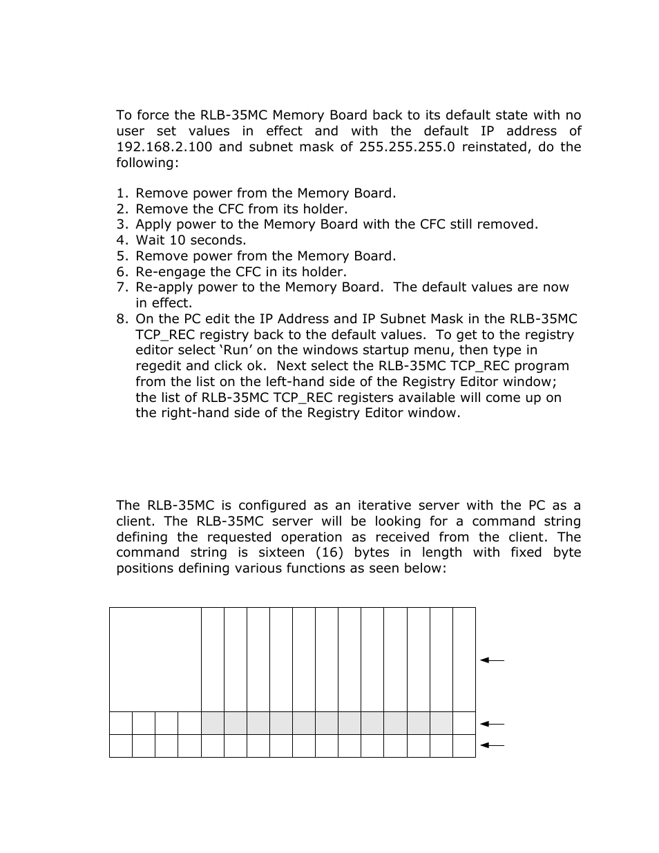 Communications command structure, Byte definitions | ACR&Artex Float-Free 406 Memory Capsule User Manual | Page 15 / 35