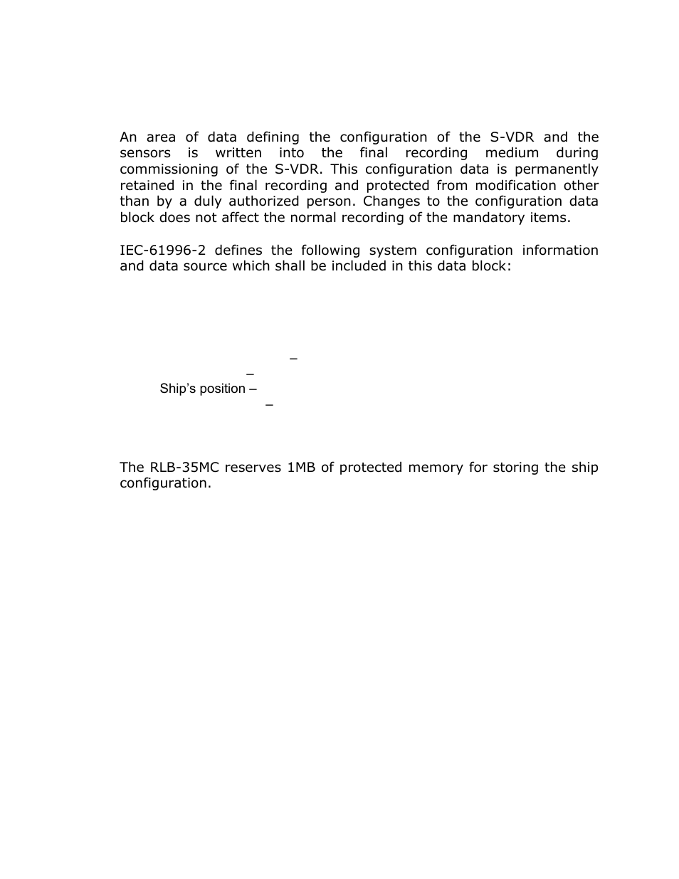 Ship configuration, Data 11.2. partition size | ACR&Artex Float-Free 406 Memory Capsule User Manual | Page 27 / 35