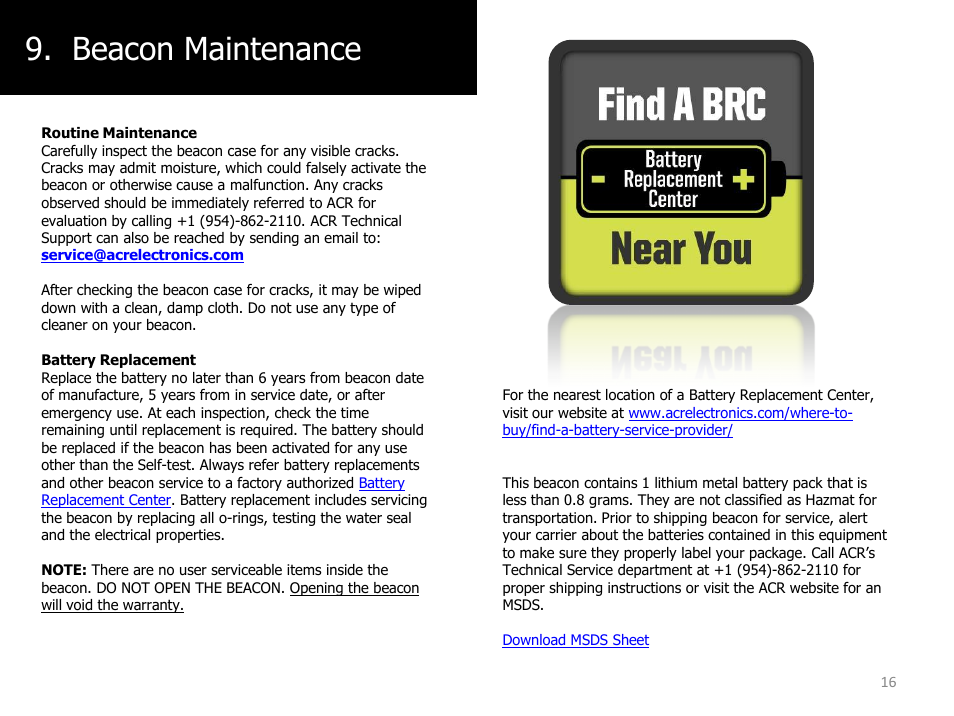 Beacon maintenance | ACR&Artex ResQLink PLB User Manual | Page 16 / 19