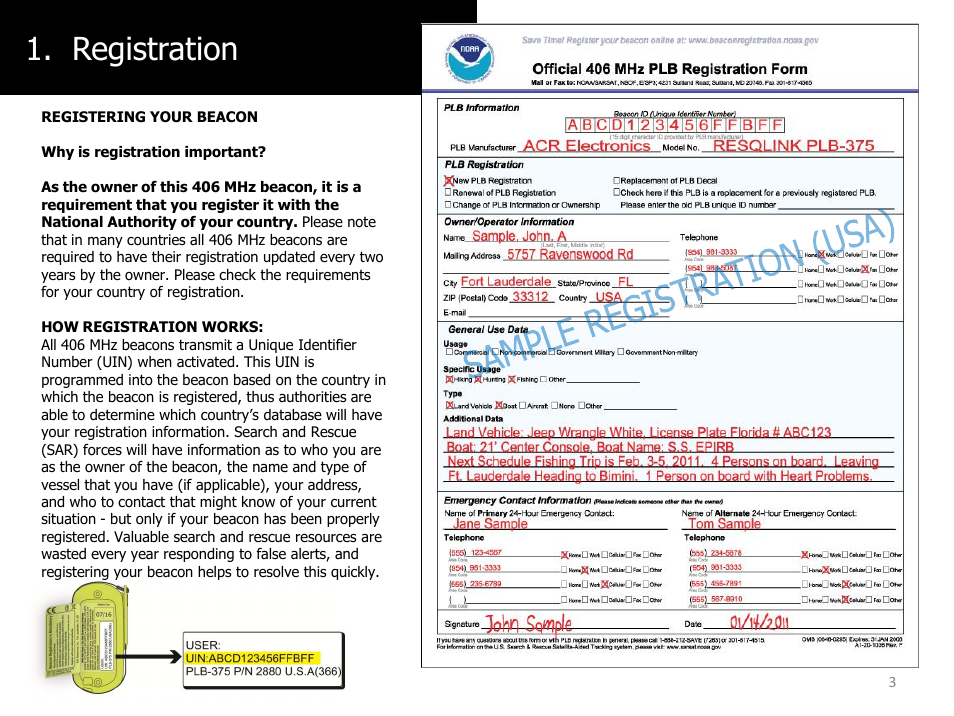 Registration | ACR&Artex ResQLink PLB User Manual | Page 3 / 19