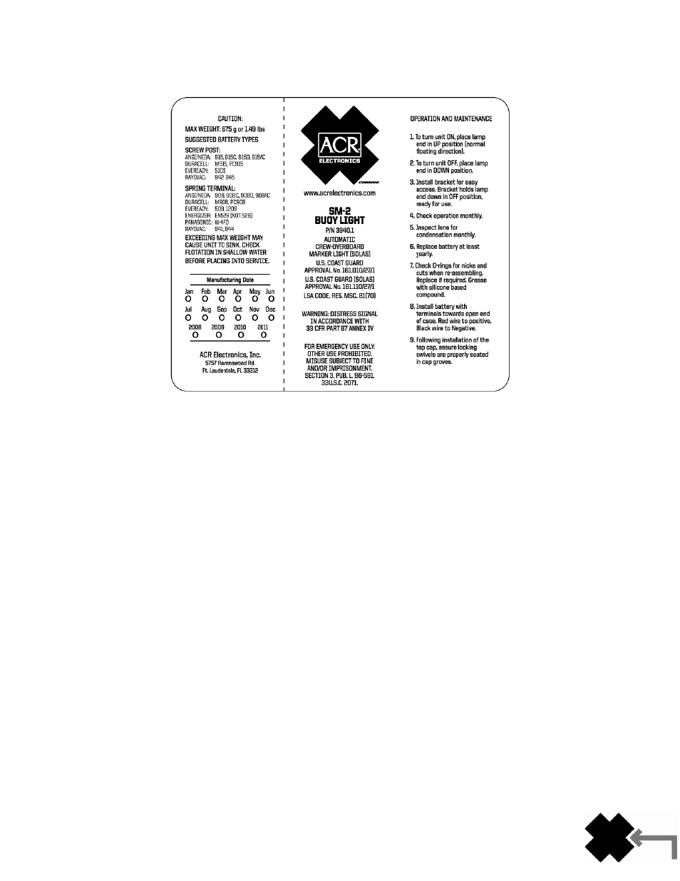 ACR&Artex SM-2 Marker Light User Manual | Page 11 / 11