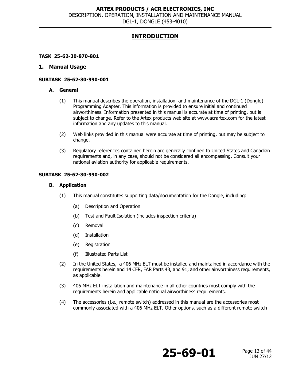 Introduction, Manual usage, A. general | B. application | ACR&Artex DGL-1 User Manual | Page 13 / 44