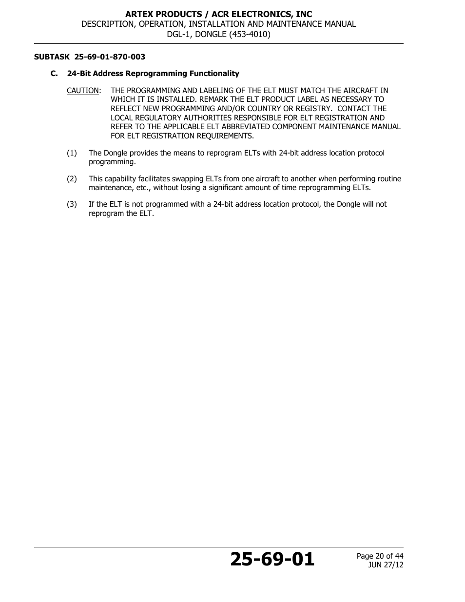 C. 24-bit address reprogramming functionality | ACR&Artex DGL-1 User Manual | Page 20 / 44