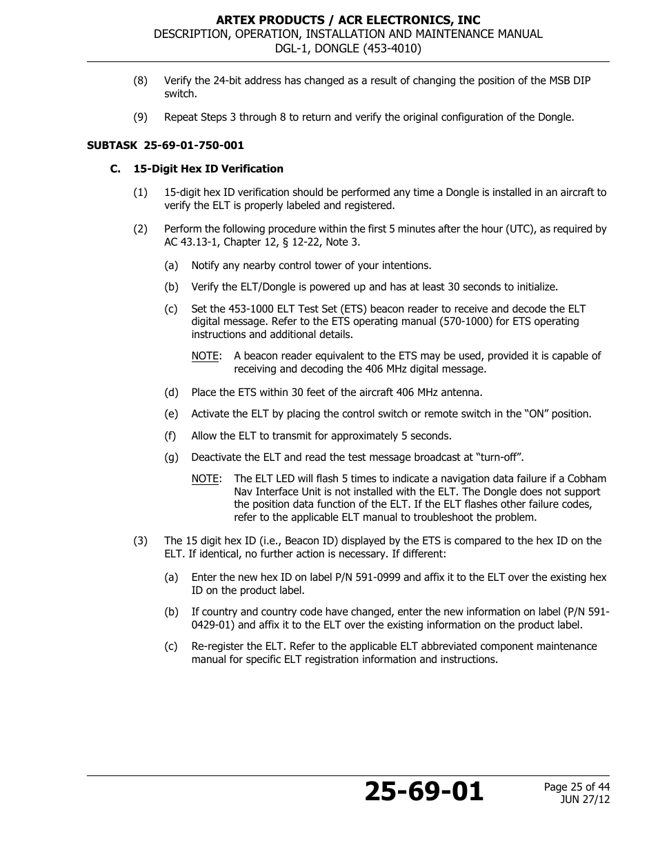 C. 15-digit hex id verification | ACR&Artex DGL-1 User Manual | Page 25 / 44