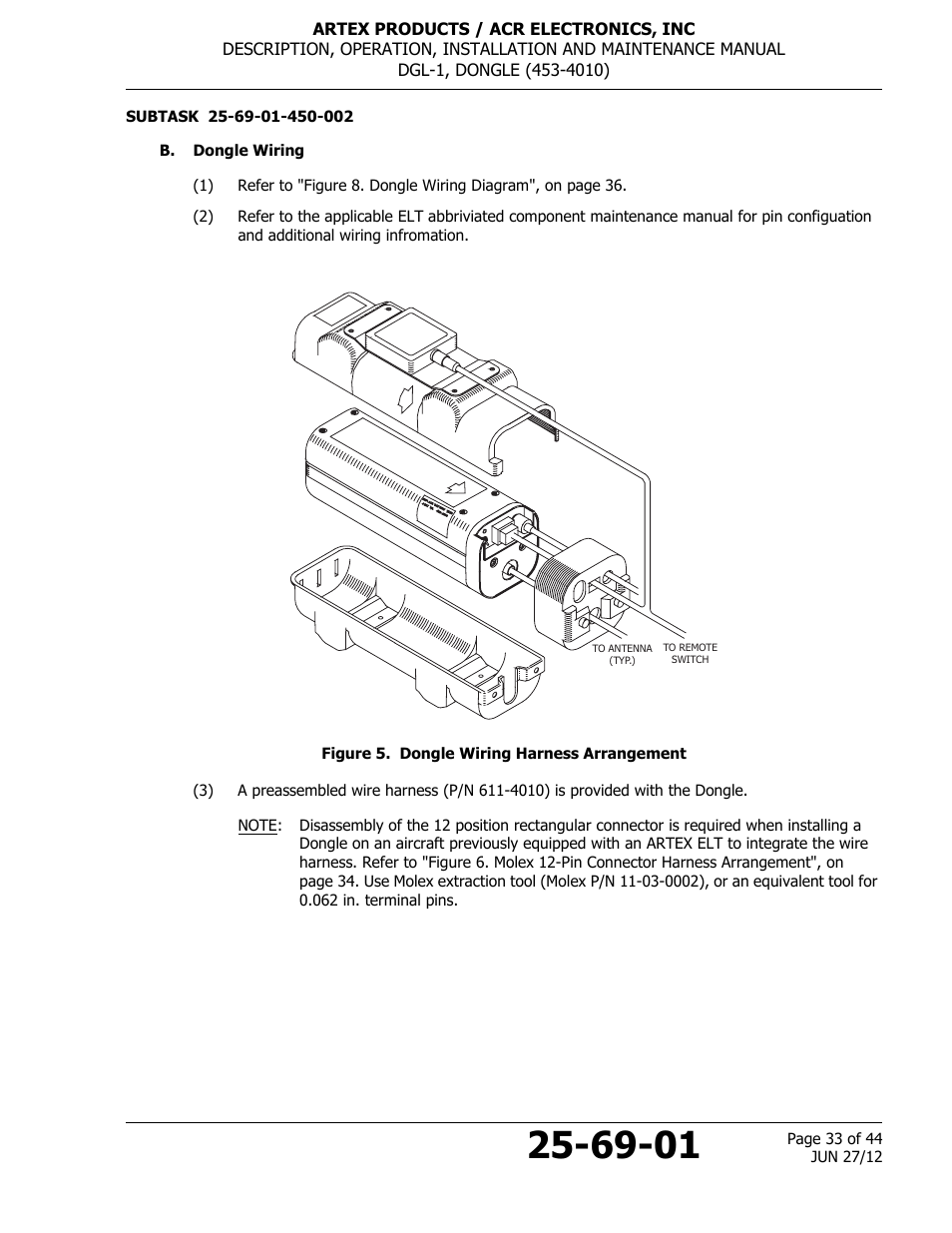 B. dongle wiring, Figure 5. dongle wiring harness arrangement | ACR&Artex DGL-1 User Manual | Page 33 / 44