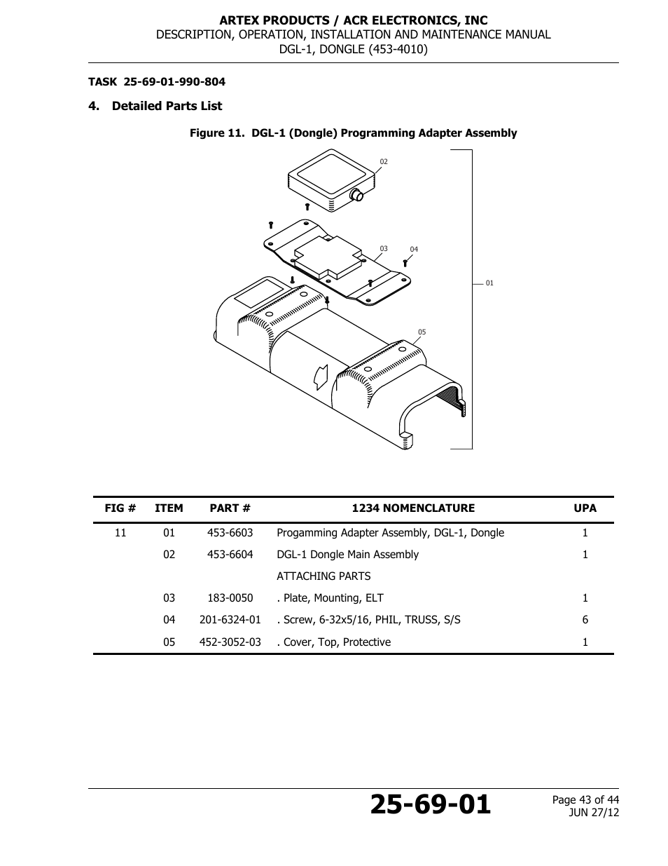 Detailed parts list | ACR&Artex DGL-1 User Manual | Page 43 / 44