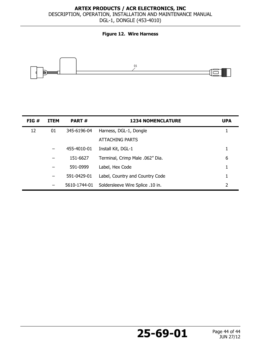 Figure 12. wire harness | ACR&Artex DGL-1 User Manual | Page 44 / 44