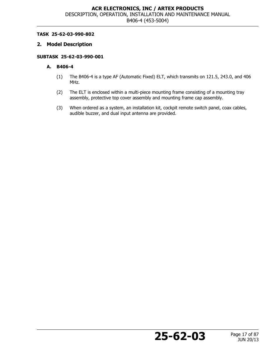 Model description, A. b406-4 | ACR&Artex B406-4 User Manual | Page 17 / 87