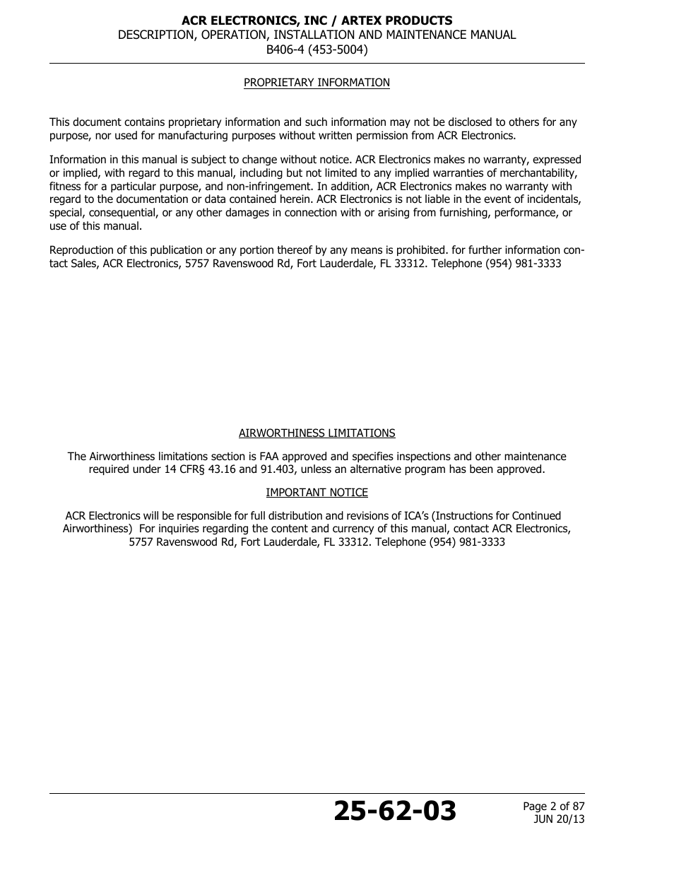 ACR&Artex B406-4 User Manual | Page 2 / 87