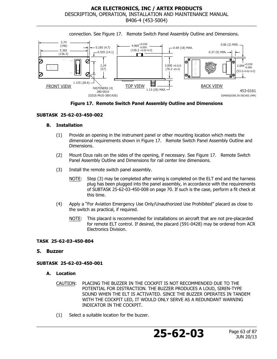 B. installation, Buzzer, A. location | ACR&Artex B406-4 User Manual | Page 63 / 87