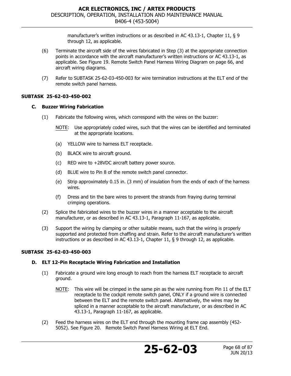 C. buzzer wiring fabrication | ACR&Artex B406-4 User Manual | Page 68 / 87