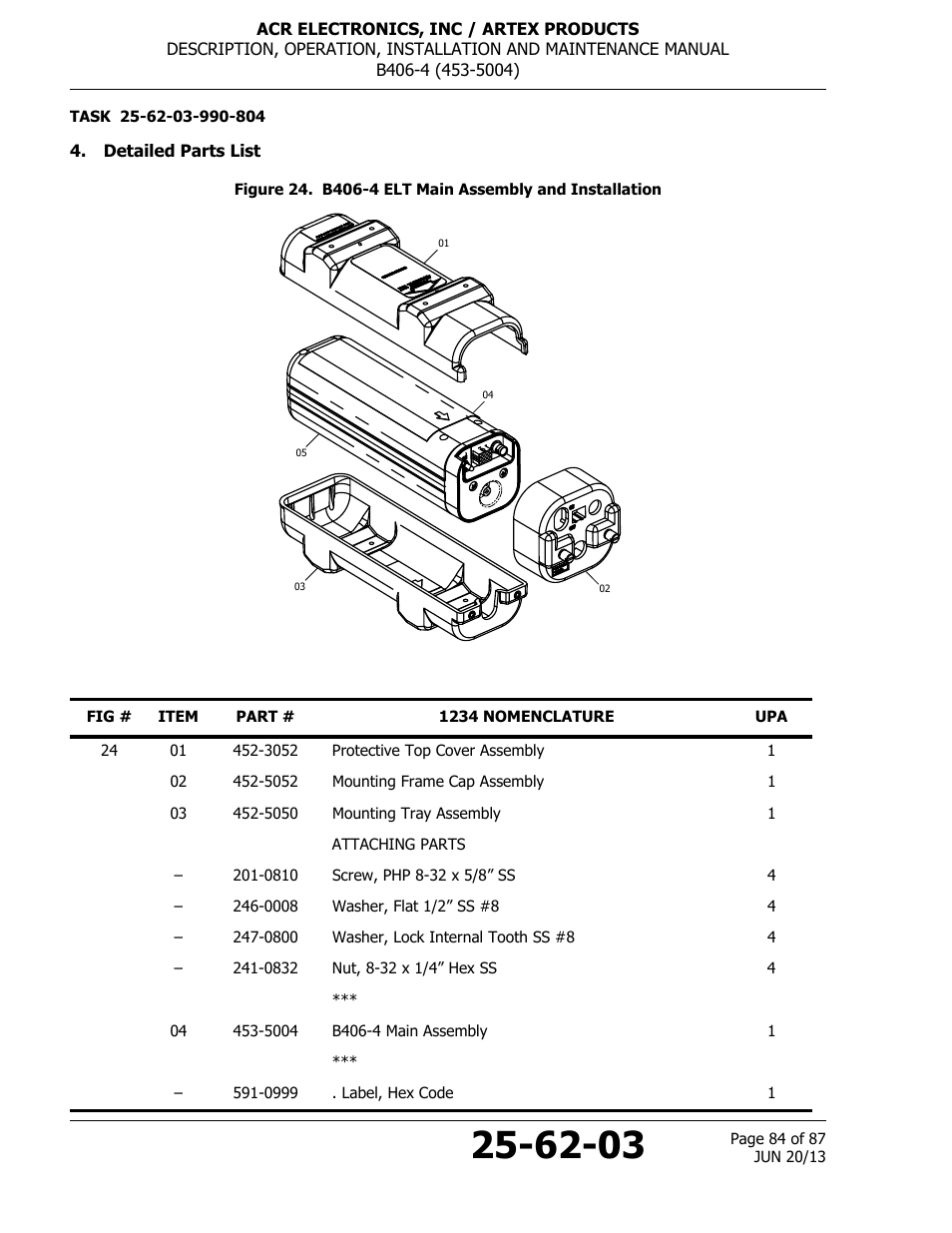 Detailed parts list | ACR&Artex B406-4 User Manual | Page 84 / 87