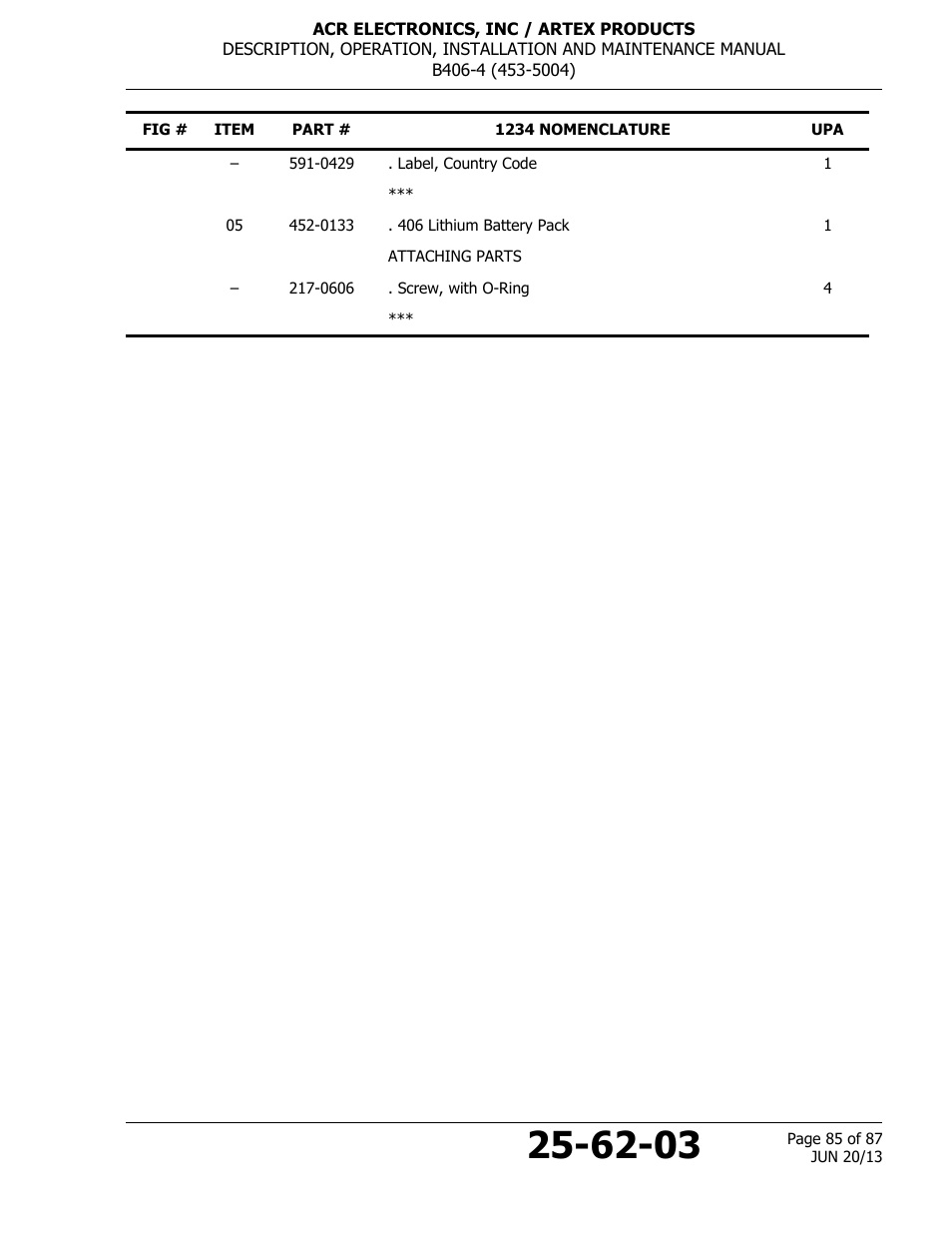 ACR&Artex B406-4 User Manual | Page 85 / 87