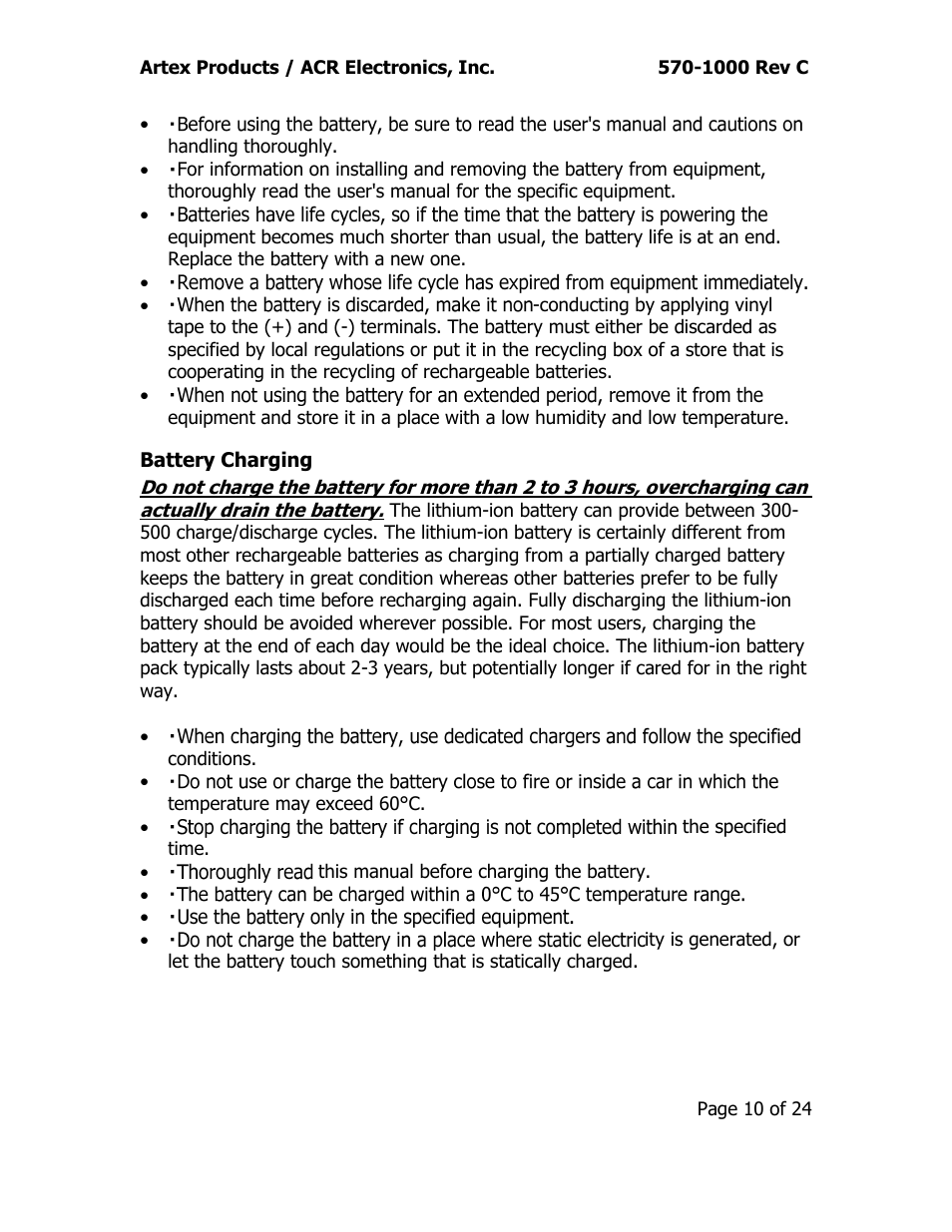 Battery charging | ACR&Artex ELT Test Set (ETS) User Manual | Page 14 / 28