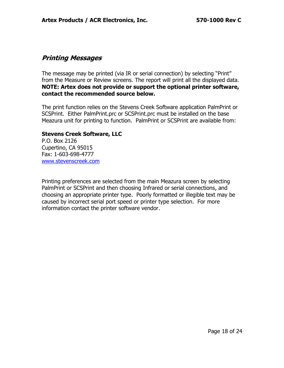 Printing messages | ACR&Artex ELT Test Set (ETS) User Manual | Page 22 / 28