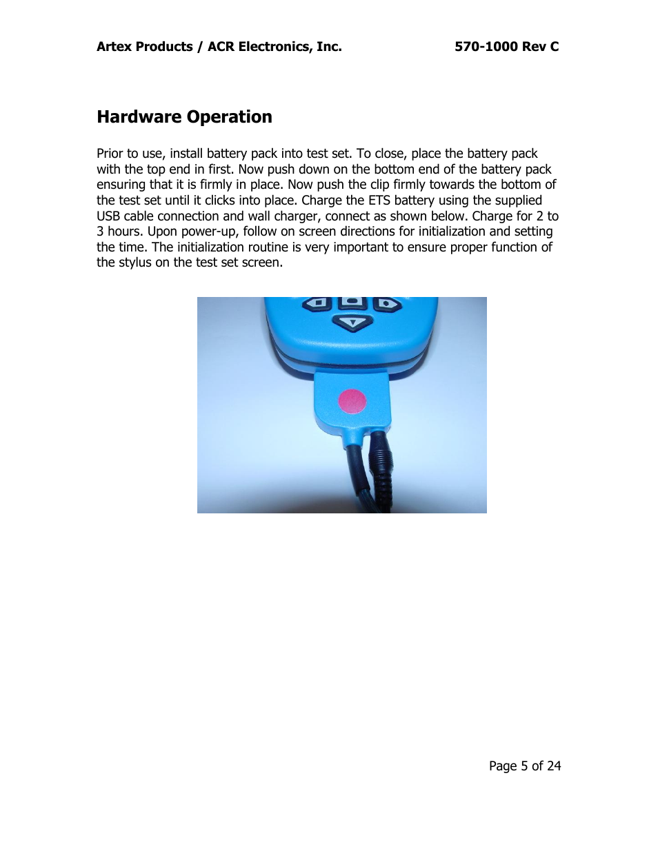 Hardware operation | ACR&Artex ELT Test Set (ETS) User Manual | Page 9 / 28