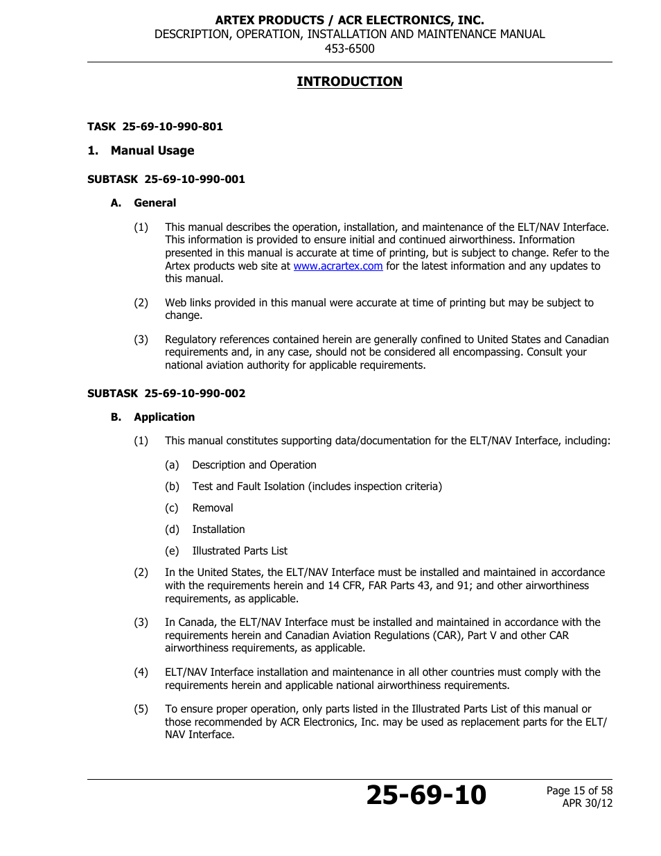 Introduction, Manual usage, A. general | B. application | ACR&Artex ELT to Nav Interface User Manual | Page 15 / 58