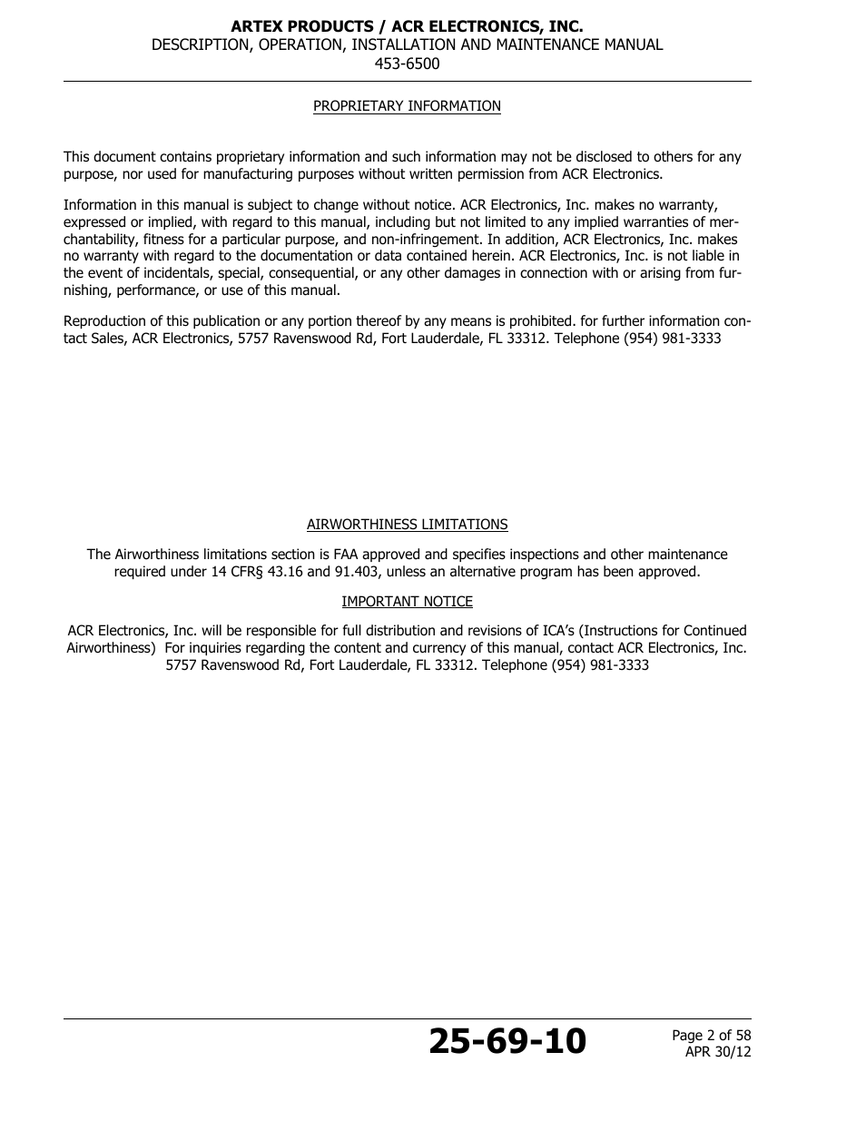 ACR&Artex ELT to Nav Interface User Manual | Page 2 / 58