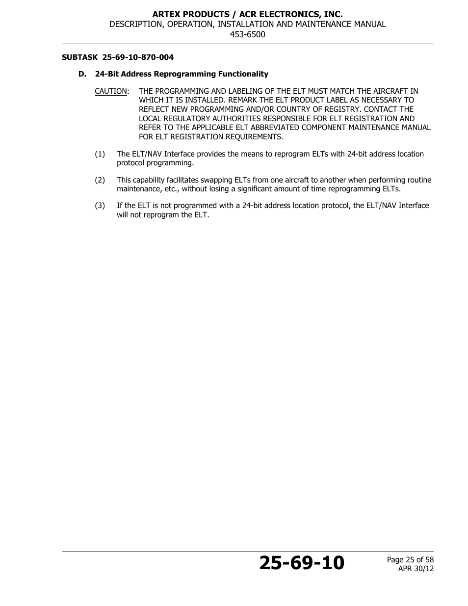 D. 24-bit address reprogramming functionality | ACR&Artex ELT to Nav Interface User Manual | Page 25 / 58