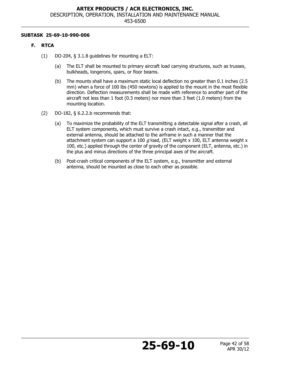 F. rtca | ACR&Artex ELT to Nav Interface User Manual | Page 42 / 58