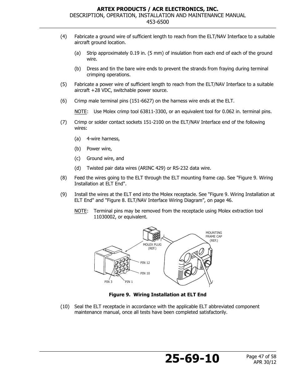 Figure 9. wiring installation at elt end | ACR&Artex ELT to Nav Interface User Manual | Page 47 / 58