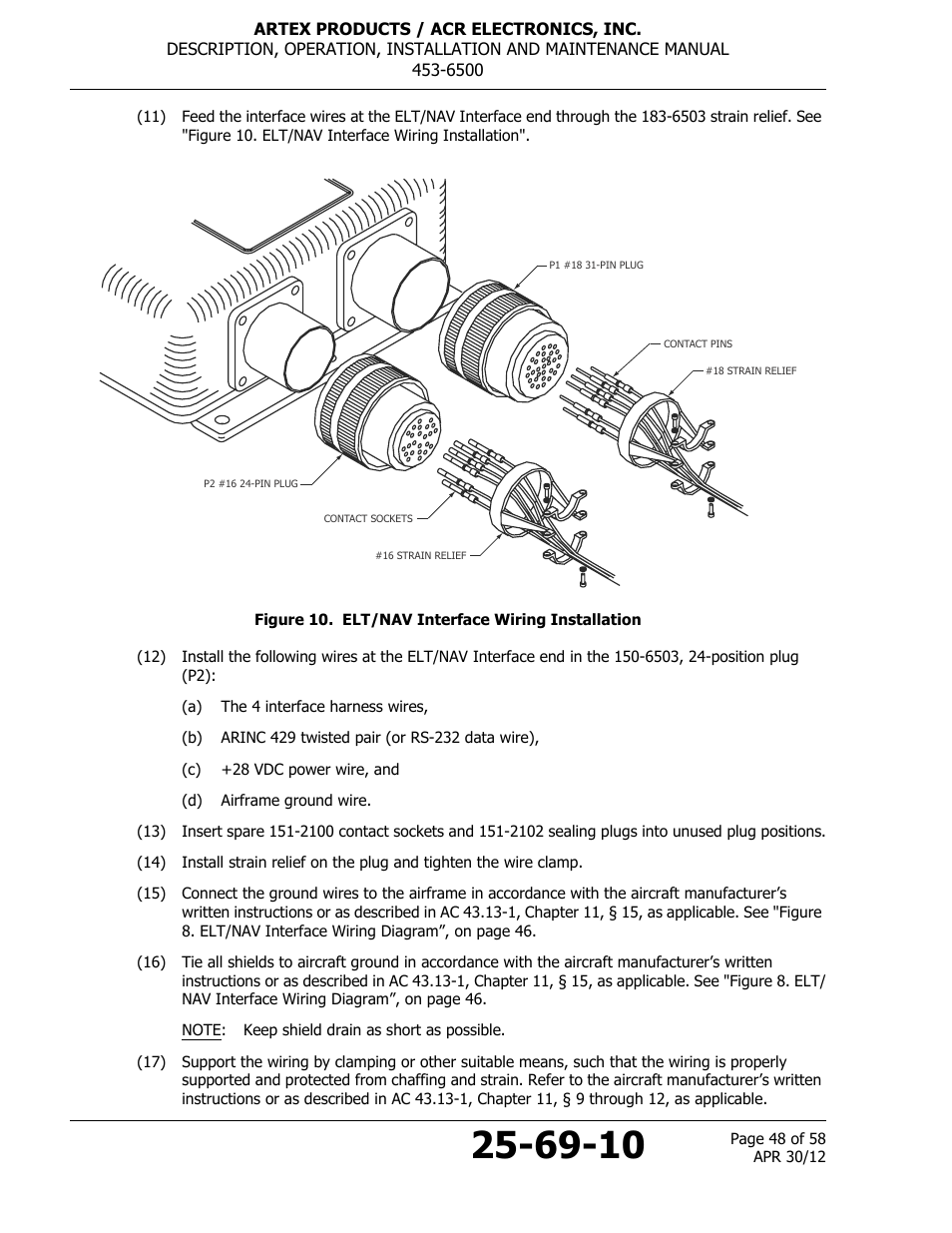 Figure 10. elt/nav interface wiring installation | ACR&Artex ELT to Nav Interface User Manual | Page 48 / 58