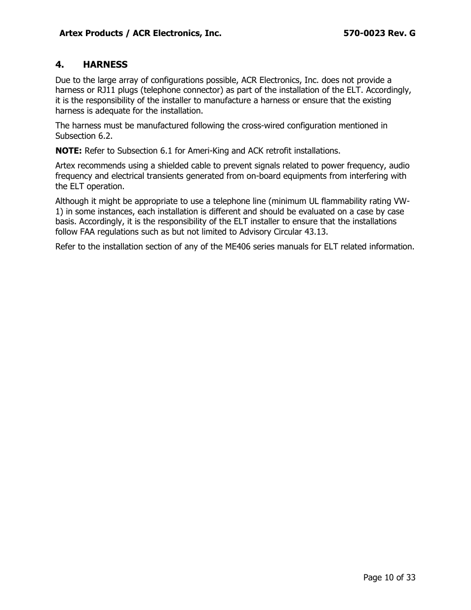 Harness | ACR&Artex ME406 ACE 455-0023 User Manual | Page 10 / 33