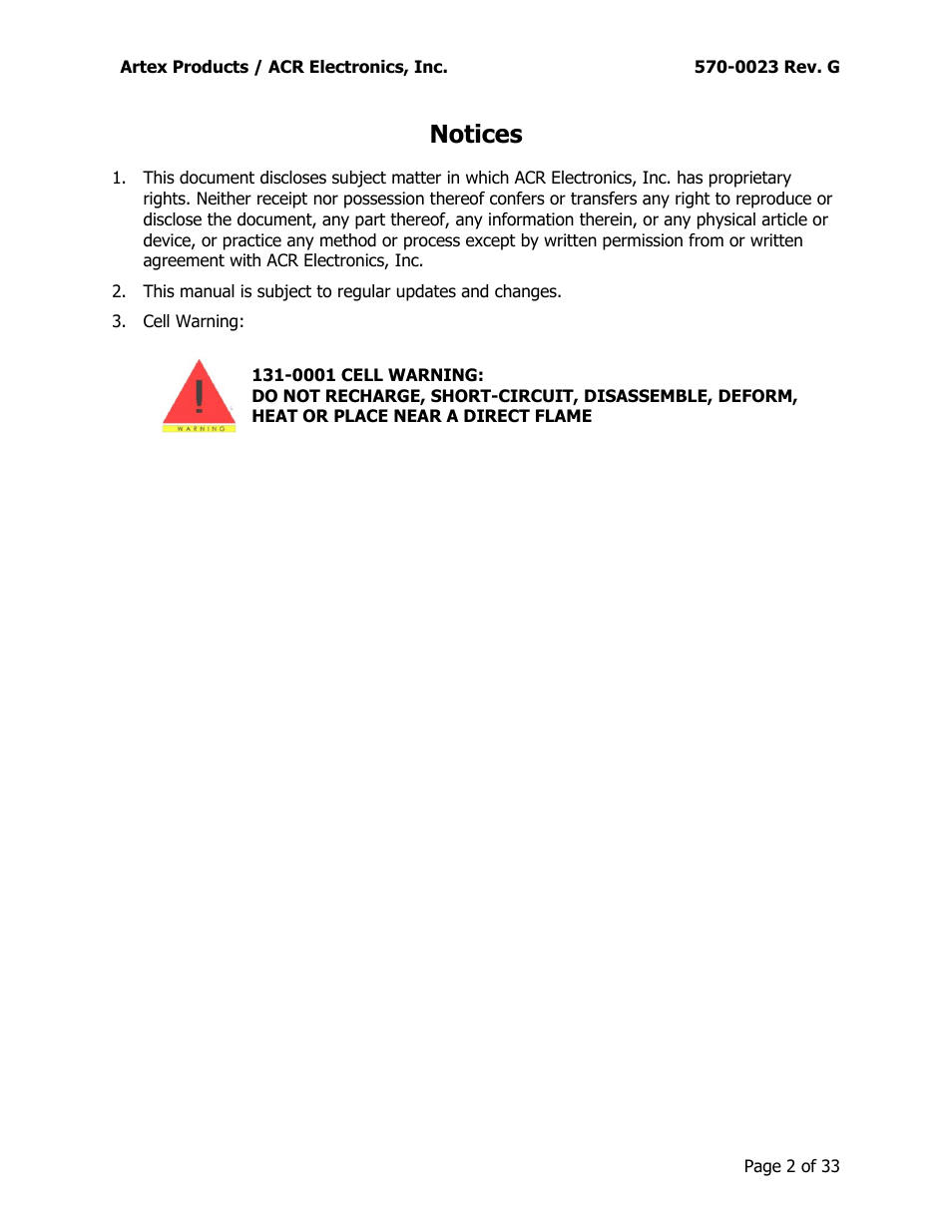 Notices | ACR&Artex ME406 ACE 455-0023 User Manual | Page 2 / 33
