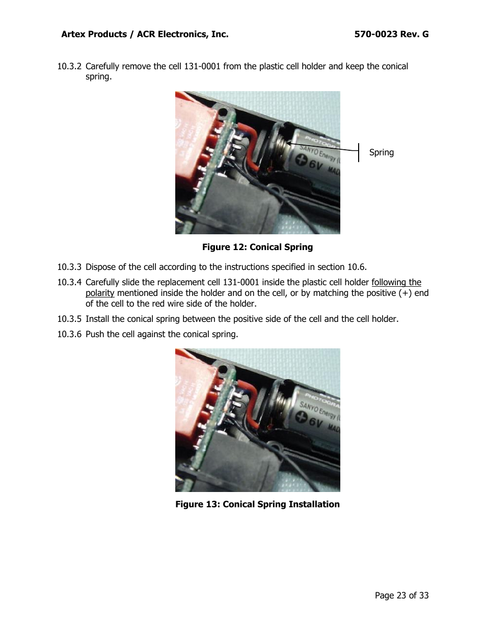 Figure 12: conical spring, Figure 13: conical spring installation | ACR&Artex ME406 ACE 455-0023 User Manual | Page 23 / 33