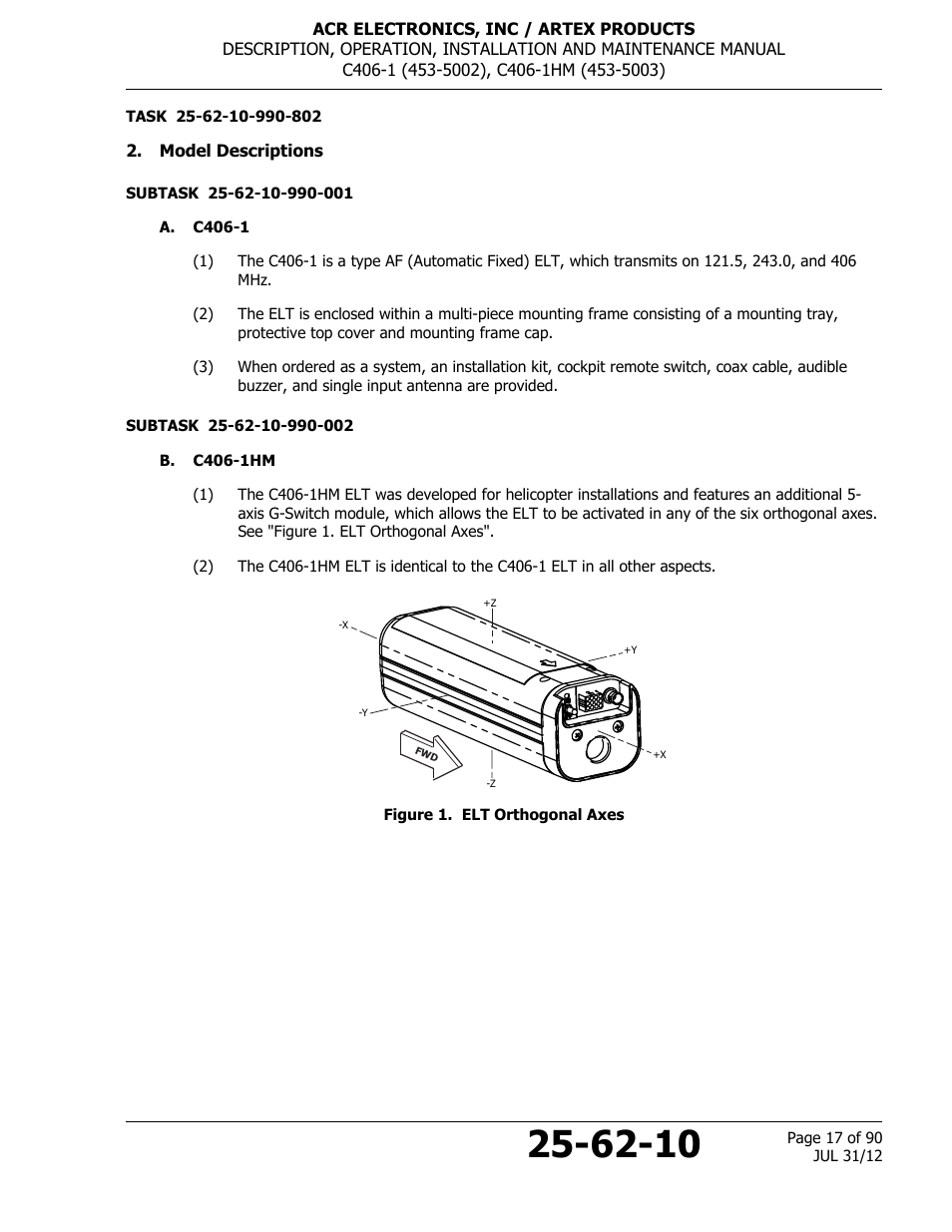 Model descriptions, A. c406-1, B. c406-1hm | Figure 1. elt orthogonal axes | ACR&Artex C406-1 User Manual | Page 17 / 90