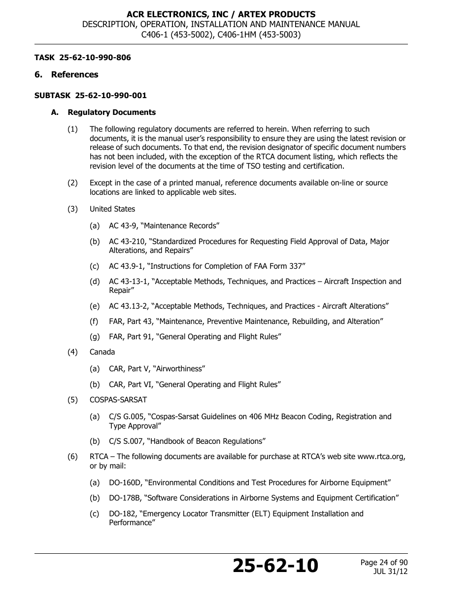 References, A. regulatory documents | ACR&Artex C406-1 User Manual | Page 24 / 90