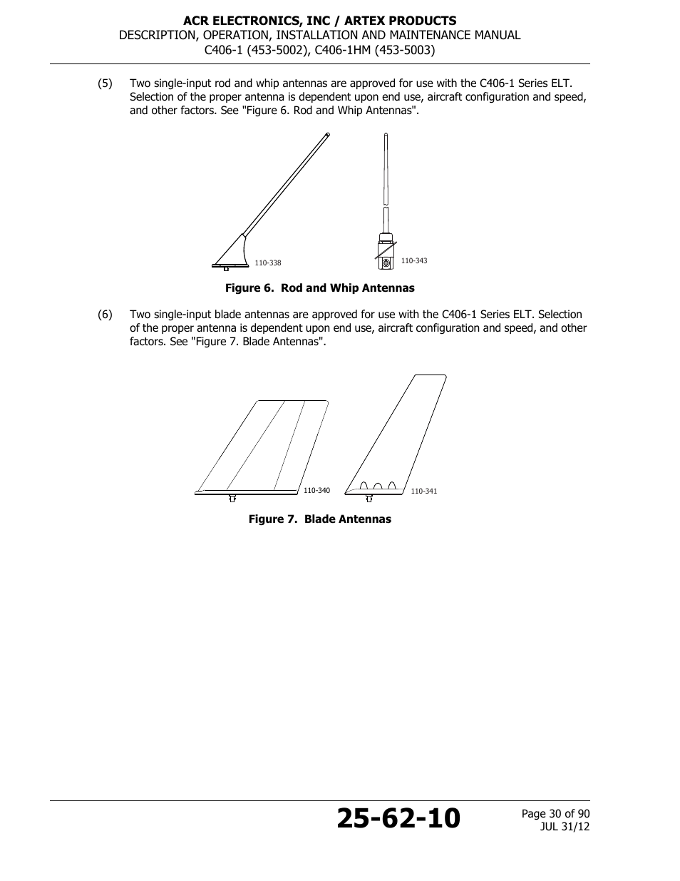 Figure 6. rod and whip antennas, Figure 7. blade antennas | ACR&Artex C406-1 User Manual | Page 30 / 90