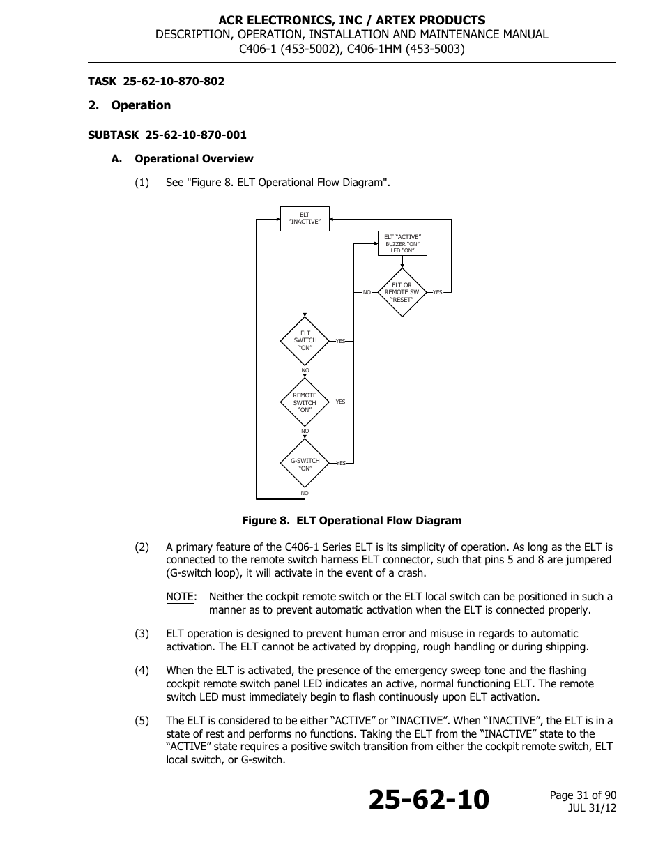Operation, A. operational overview, Figure 8. elt operational flow diagram | ACR&Artex C406-1 User Manual | Page 31 / 90