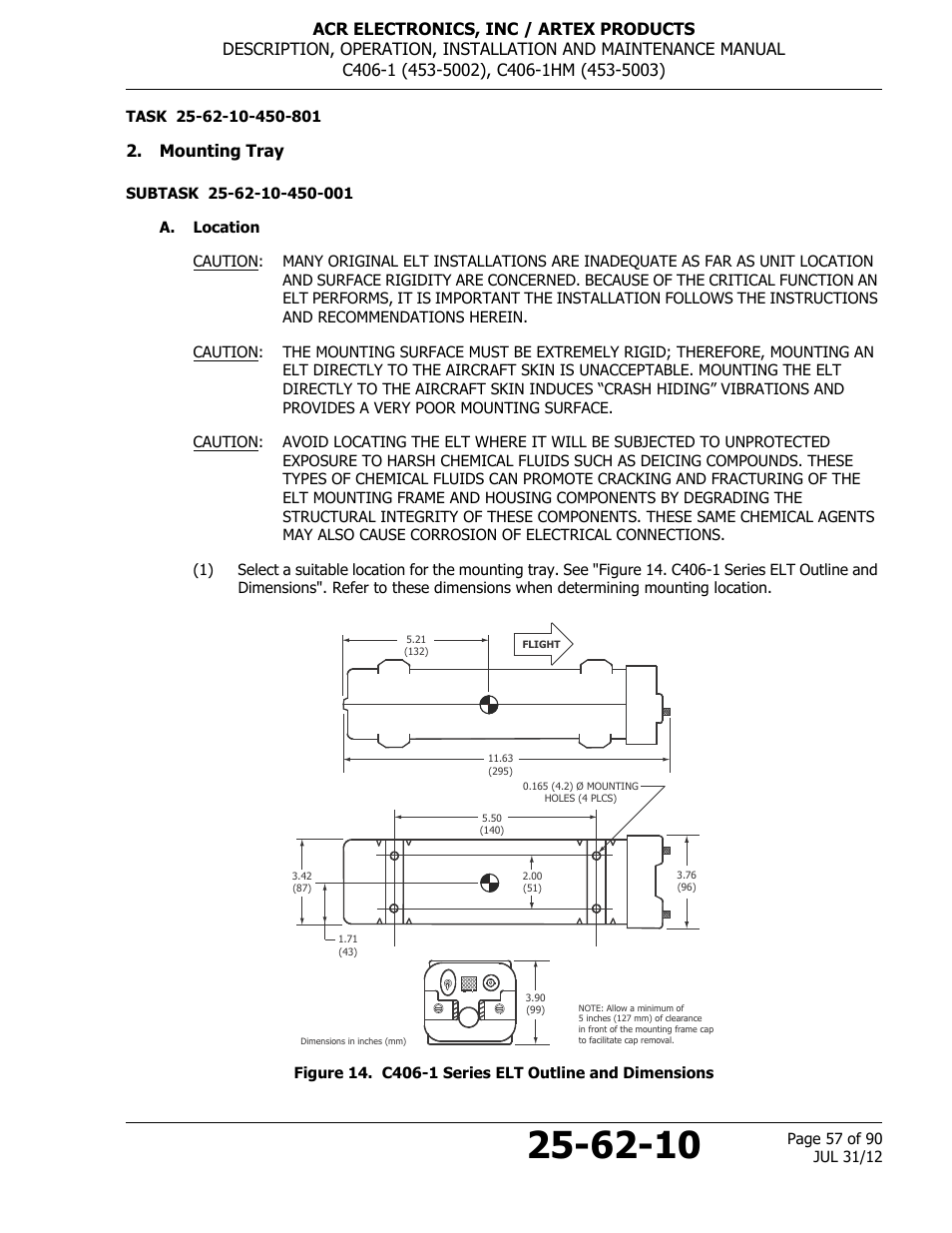 Mounting tray, A. location | ACR&Artex C406-1 User Manual | Page 57 / 90